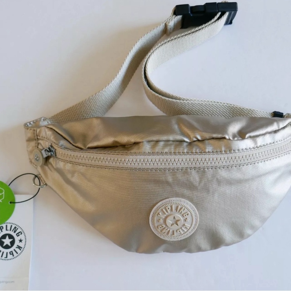 Kipling Shimmering Taupe Crossbody with Plush Keychain